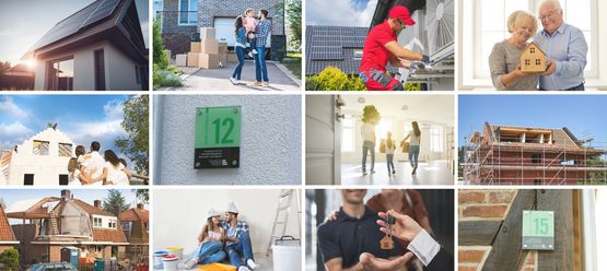 Grüne Hausnummer für besonders energieeffiziente Wohngebäude  (Fotocollage: Canva)